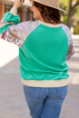 Emily – Plus Size Sky Blue Patchwork Raglan Sleeve Sweatshirt
