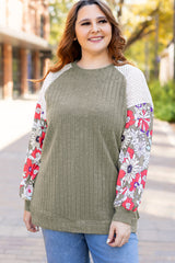 Chloe – Plus Size Vineyard Green Textured Floral Patchwork Blouse