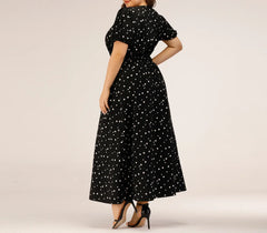 Hailey - Plus Size Square Neck Polka Dot Puff Sleeve Maxi Dress