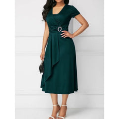 Delilah - Plus Size V-Neck Ruched Midi Dress