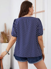 Hannah - Chic Plus Size Polka Dot Square Neck Puff Sleeve Blouse