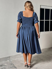 Rosalie - Plus Size Sweetheart Neck Puff Sleeve Backless Midi Dress