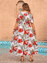 Nyla - Plus Size Cold Shoulder V-Neck Floral Print Maxi Dress