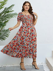 Bella - Elegant Plus Size Floral Maxi Dress with Puff Sleeves