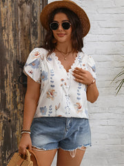 Eden - Plus Size V-Neck Lace Sleeve Blouse