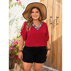 Kelly - Plus Size Glitter V-Neck Short Sleeve Blouse