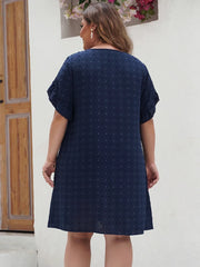 Norah - Plus Size Swiss Dot O-Neck Mini Dress for Women
