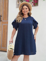 Norah - Plus Size Swiss Dot O-Neck Mini Dress for Women