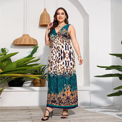 Dalia - Plus Size Leopard Print Bohemian Summer Dress