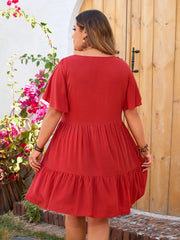 Carla - Plus Size Boho Tassel Tie Neck A-Line Dress