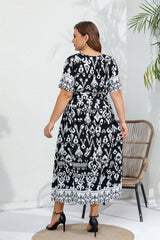 Hazel - Plus Size Ethnic Print Belted Maxi Dress for Women