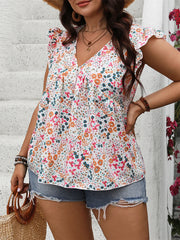 Kimberly - Plus Size Floral Print Ruffle Sleeve Blouse for Summer