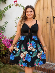 Samara - Plus Size Floral Lace-Up Maxi Dress