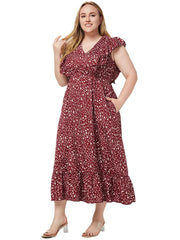 Millie - Plus Size Ditsy Floral V-Neck Ruffle Hem Dress