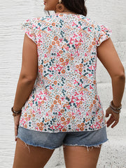 Kimberly - Plus Size Floral Print Ruffle Sleeve Blouse for Summer