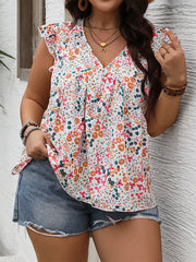 Kimberly - Plus Size Floral Print Ruffle Sleeve Blouse for Summer