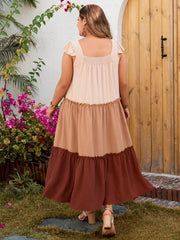 Amaya - Plus Size Square Neck Ruffle Trim Summer Dress