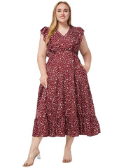 Millie - Plus Size Ditsy Floral V-Neck Ruffle Hem Dress