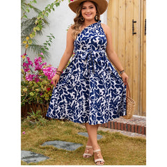 Aisha - Plus Size Cold Shoulder A-Line Midi Dress with Waist Belt