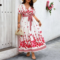Aliza - Plus Size Floral Belted Sundress