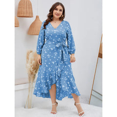 Paulina - Plus Size Bohemian Lantern Sleeve Midi Dress for Women