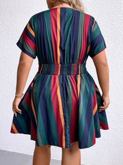 Evangeline - Plus Size Color Block V-Neck Wrap Dress