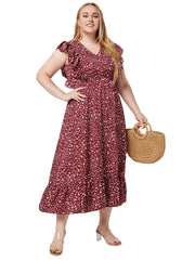 Millie - Plus Size Ditsy Floral V-Neck Ruffle Hem Dress