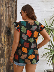 Janette – Chic Plus Size V-Neck Ruffle Sleeve Printed Blouse