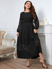 Evelyn - Plus Size Lace Accented Ankle-Length Dress with Long Sleeves