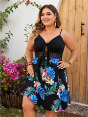 Samara - Plus Size Floral Lace-Up Maxi Dress