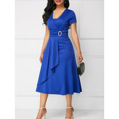 Delilah - Plus Size V-Neck Ruched Midi Dress