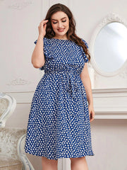 Aarianne - Plus Size Floral Print Ruffle Sleeve Summer Dress with Waist Belt