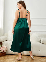 Aurora - Plus Size V-Neck Satin Maxi Dress with Shoulder Ties