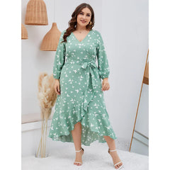 Paulina - Plus Size Bohemian Lantern Sleeve Midi Dress for Women