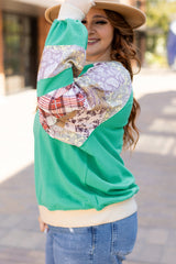 Emily – Plus Size Sky Blue Patchwork Raglan Sleeve Sweatshirt