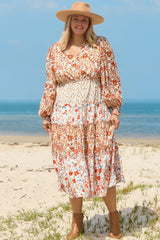 Elizabeth – Plus Size Khaki Floral Maxi Dress with Tiered Ruffles