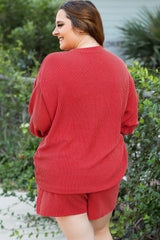 Gianna – Plus Size Racing Red Ribbed Knit Long Sleeve Set