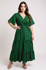 Beverly - Polka Dot V-Neck Butterfly Sleeve Maxi Dress