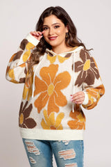 Eliana – White Knitted Hoodie with Large Floral Design