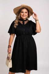 Adriana - Solid Button Detail A-Line Dress