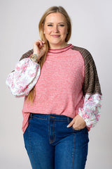 Ella – Pink Checkered Paisley Patchwork Top