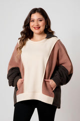 Aria – Brown Colorblock Hoodie with Exposed Seams