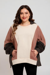 Aria – Brown Colorblock Hoodie with Exposed Seams