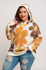 Eliana – White Knitted Hoodie with Large Floral Design