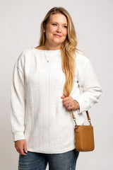 Avery – White Cable Textured Loose Sweatshirt
