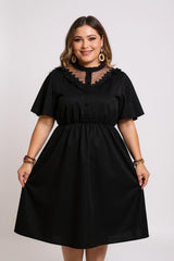 Adriana - Solid Button Detail A-Line Dress