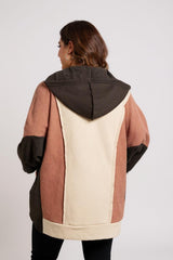 Aria – Brown Colorblock Hoodie with Exposed Seams