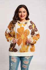 Eliana – White Knitted Hoodie with Large Floral Design