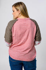 Ella – Pink Checkered Paisley Patchwork Top