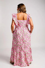 Arya – Pink Plus Size Floral Ruffle Maxi Dress for Spring & Summer